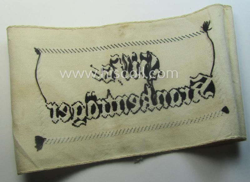 Beige-white-coloured- and/or linnen-based armband (ie. 'Armbinde') as was executed in the 'thicker-styled' fabric as was intended for WH (Heeres) staff-members working as: 'Hilfs-Krankenträger'