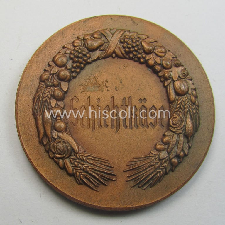 Attractive - smaller-sized- and/or typical reddish-bronze-toned - so-called: 'Reichsnährstand'- (ie. 'RNSt.'-) related, commemorative-award-plaque entitled: '5. Reichsnährstand Austellung - Leipzig 1939 - Schichtkäse'
