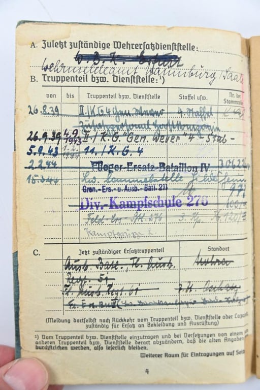 German LW Soldbuch K.G. General Wever/ Field Division and Normandy