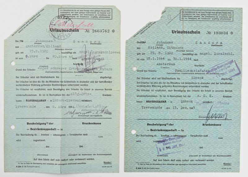 Dutch WW2 Pasport of Johannes Sanders, Labor Worker in Germany