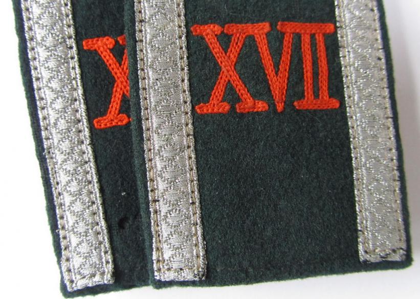 Superb - and/or fully matching! - pair of early- (ie. pre-war-) period WH (Heeres) 'cyphered' (pointed-styled), NCO-type ('M36'-pattern-) shoulderstraps as was intended for usage by an: 'Unteroffizier des Wehrersatzdienstelle im Wehrkreises XVII...