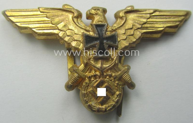 Interesting - and actually only once before seen! - 2-pieced 'N.S.R.K.B.'- (ie. 'Nationalsocialistischer Reichskriegerbund'-) related (naval) grouping comprising of two, bright-golden-toned: 'N.S.R.K.B.'-eagle-devices