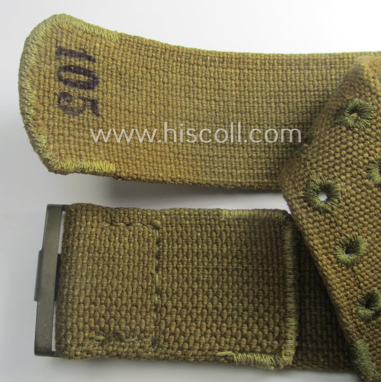 Hardly used, mid-war-period, WH (Heeres ie. LW etc.) 'tropical-issued'- and entirely 'web-based' belt (ie. 'Koppelriemen') being a non-maker-marked and/or 105 cms.-sized example