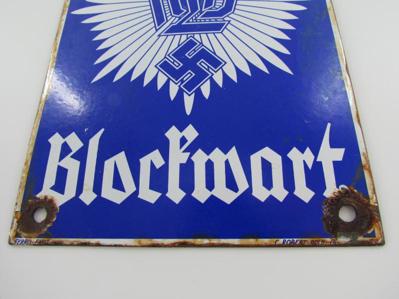 Enamel Sign RLB Blockwart Reichsluftschutzbund ( Reproduction? )