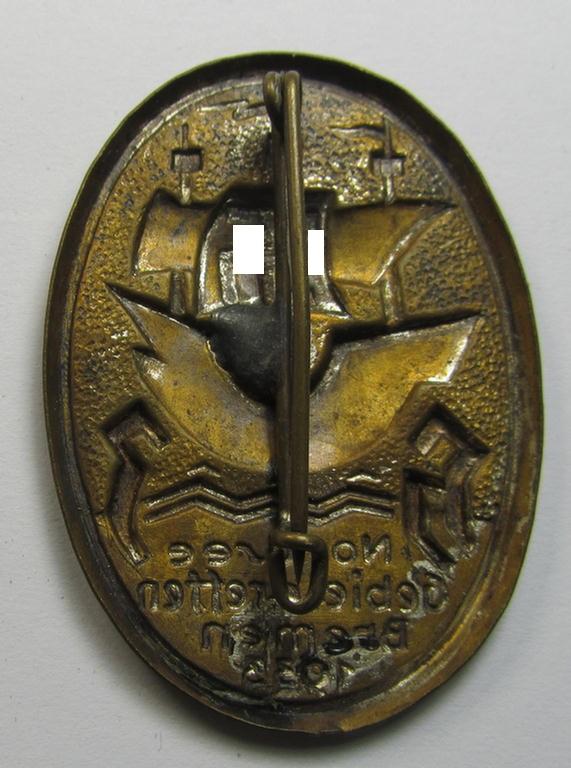 Neat - and scarcely encountered! - HJ (ie. 'Hitlerjugend') related 'tinnie' being a non-maker-marked example depicting a naval ship (ie. 'Hanseschiff') and: 'swastika'-sail surrounded by the text: 'H.J. - Nordsee Gebietstreffen - Bremen - 19...