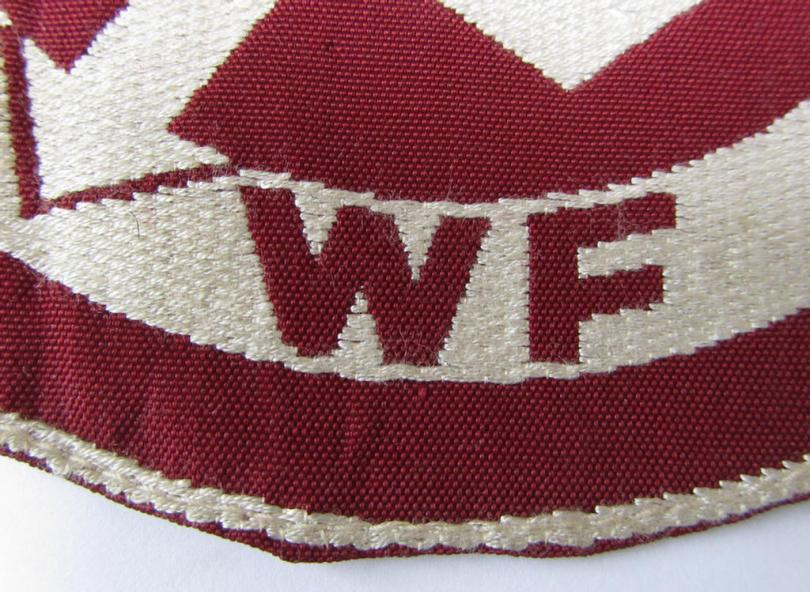 Attractive - and scarcely encountered! - SA (ie. 'Sturmabteilungen'), 'BeVo'-woven sport-shirt insignia (of the third ie. final type-) as was intended for an SA-member who served within the: 'Gruppe Westfalen' (WF) still showing its 'RzM'-eti...