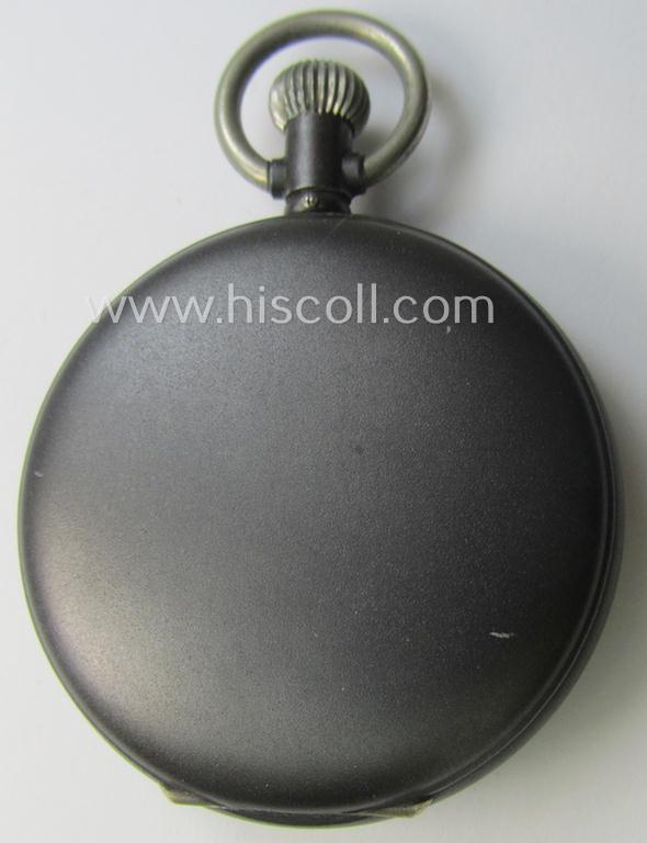 WWII-period- (ie. 'Deutsche Wehrmacht'-related-) pocket-chronograph (ie. 'Dienstchronograph') of the make: 'Junghans', having a white-coloured dial-plate and that comes in a 'virtually mint'- and/or fully functional condition