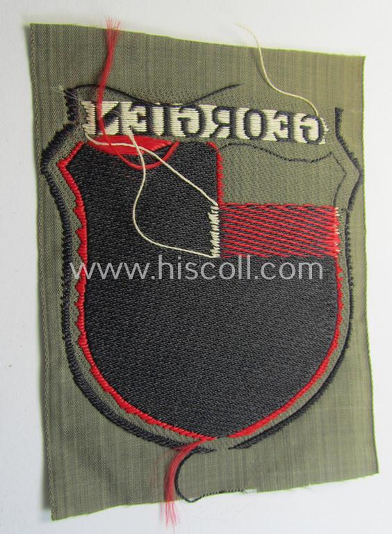 Attractive, 'BeVo'-type armshield entitled: 'Georgien' (being a 'virtually mint- ie. unissued' example as intended for a volunteer who served within the 'Deutsche Wehrmacht' ie. within the 'Georgisches Legion')