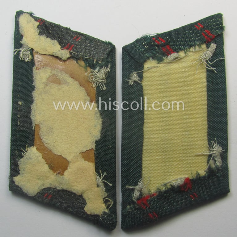 Pair of WH (Heeres) later-war-pattern, officers'-type collar-tabs (ie. 'Kragenspiegel für Offiziere') as entirely executed in 'BeVo'-weave pattern as was intended for an officer serving within the: '(Sturm)Artillerie-Trpn.'