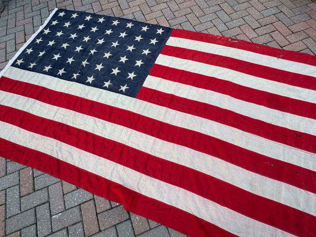 SCARCE WWII 48 STAR AMERICAN WARTIME FLAG OPERATION OVERLORD.
