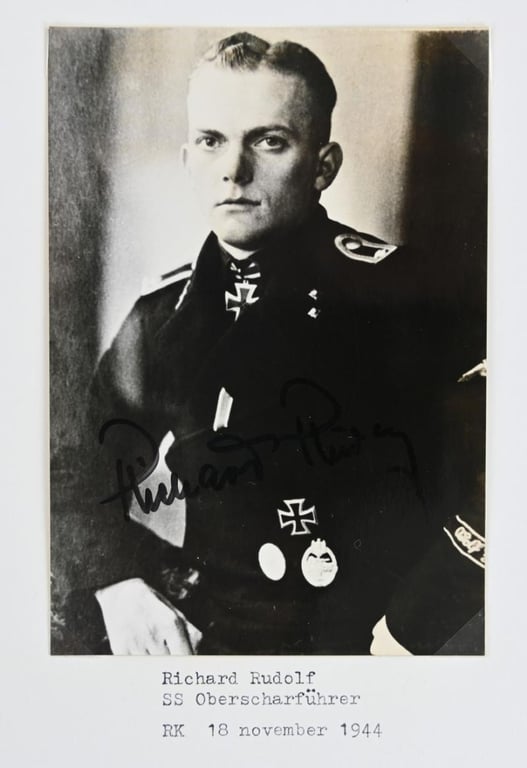 German Waffen-SS Knight's Cross Recipient Portait Picture with Signature 'Richard Rudolf'