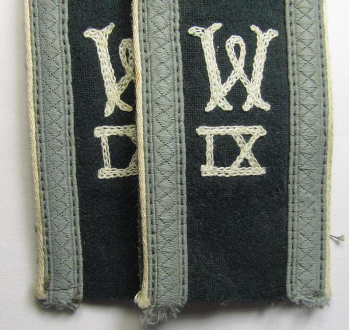 Fully matching pair of WH (Heeres), early- (ie. pre-) war-period 'M36'-pattern (ie. rounded-styled- and neatly 'cyphered') NCO-type shoulderstraps as was intended for an: 'Unteroffizier eines Wehrersatz-Dienstelle im Wehrkreis IX'