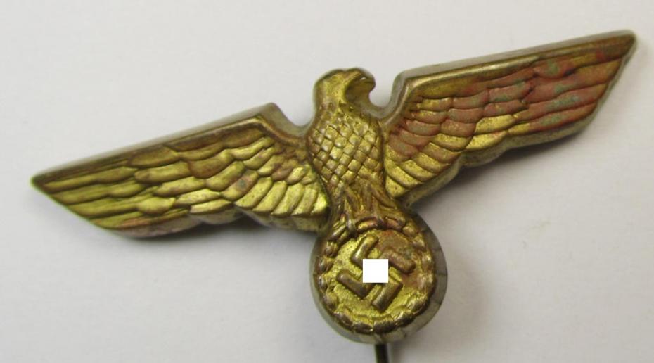 WH (Kriegsmarine) 'single-pattern'-eagle-pin being a non-marked example as was intended for attachment to the (darker-blue- ie. white-topped-) so-called: 'Tellermützen'