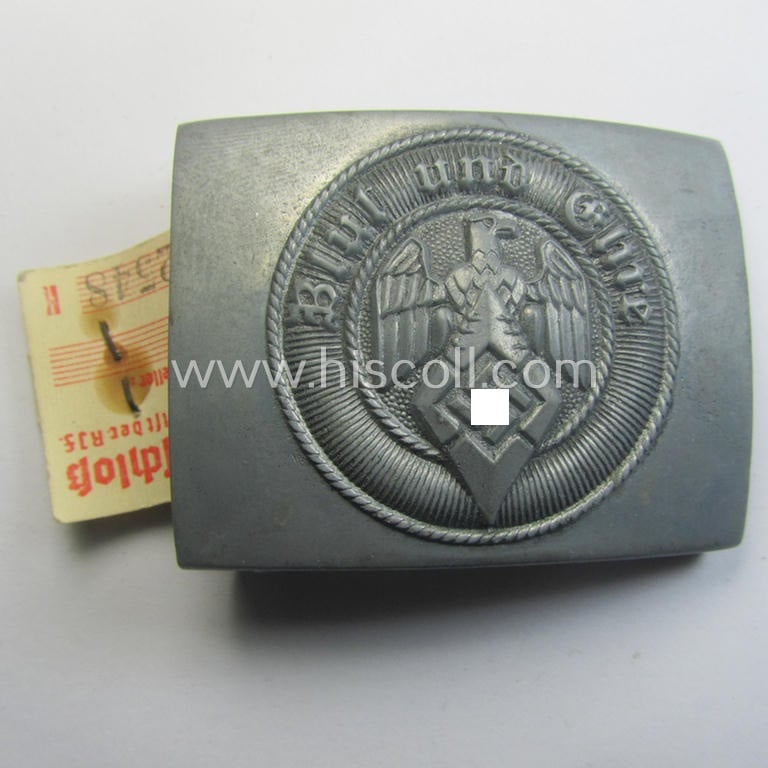 Superb, HJ (ie. 'Hitlerjugend') zinc- (ie. 'Feinzink'-) based- (and/or unusually 'molded'-pattern!) belt-buckle being a maker- (ie. 'RzM M4/44'-) marked example that still retains its period etiket