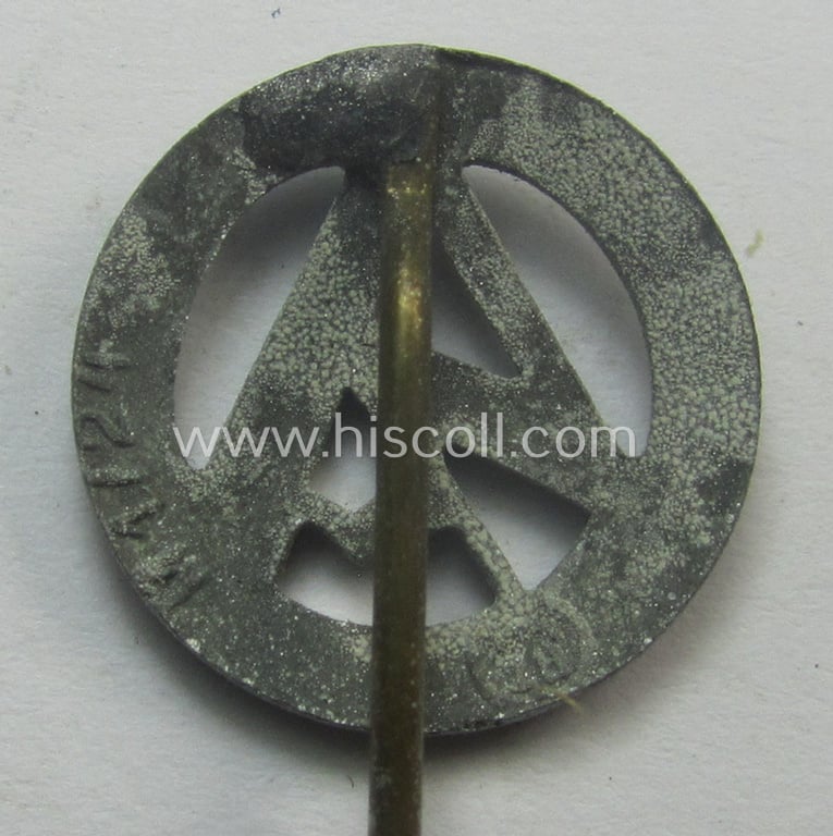 'Virtually mint', SA- (ie. 'Sturmabteilungen der N.S.D.AP.'-) related lapel-pin (ie. 'Zivilabzeichen') being a silvered 'Feinzink'-based example that bears the makers'-designation: RzM M1/24 (= 'Overhoff & Cie. ')