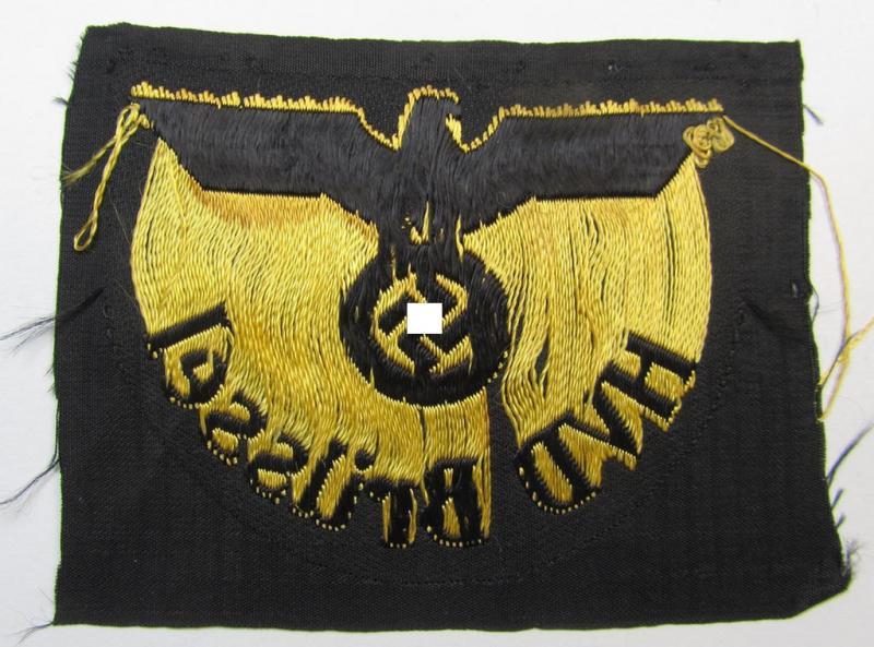 'DRB'- (ie. 'Deutsche Reichsbahn'-) related arm-eagle (ie. 'Ärmeladler') as executed in 'BeVo'-weave style as was intended for an official of the: 'Deutsche Reichsbahn' ie. the: 'WVD Brüssel' (or: 'Wehrmacht-Verkehrsdirektion Brüssel')