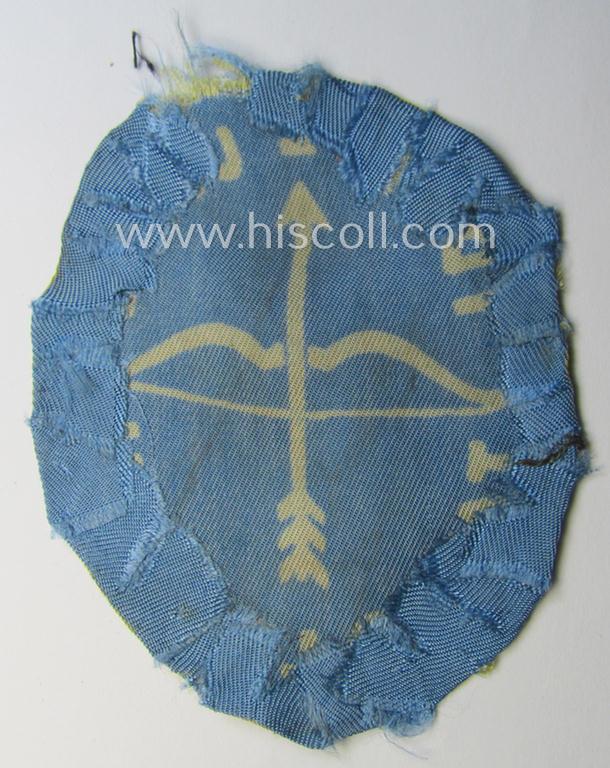Truly used- and/or worn, 'printed'-pattern armshield (of the rarely encountered 3rd pattern!) entitled: 'Idil-Ural - Tatar Legioni' as was intended for a volunteer who served within the: 'Deutsche Wehrmacht' ie. within the: 'Volga-Tartar Legio...