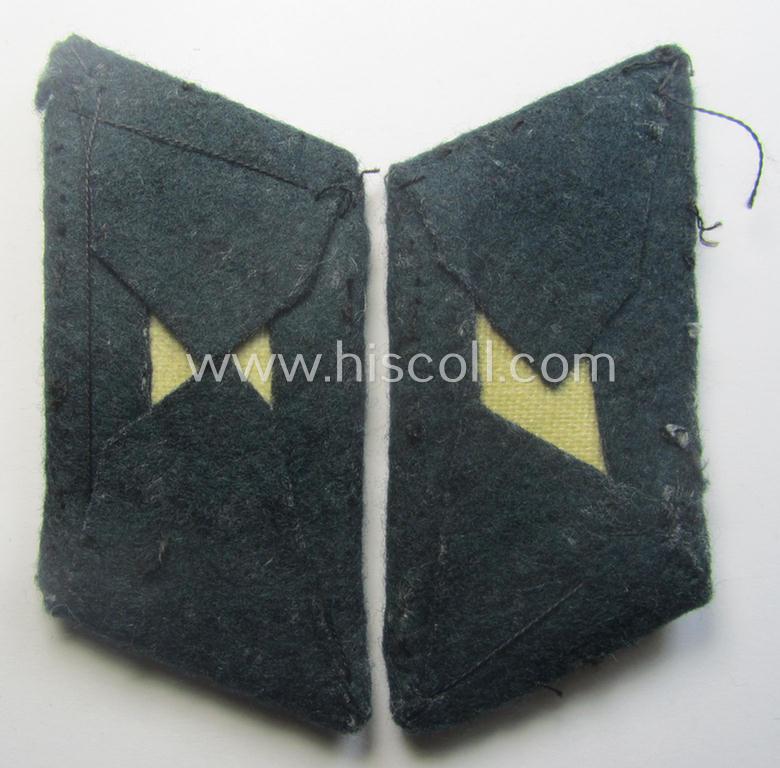 Fully matching - and moderately used! - pair of WH (Heeres) hand-embroidered, officers'-type collar-tabs (ie. 'Kragenspiegel für Offiziere') as was intended for - and/or clearly worn by! - an: 'Offizier der Nebelwerfer-Trpn.'