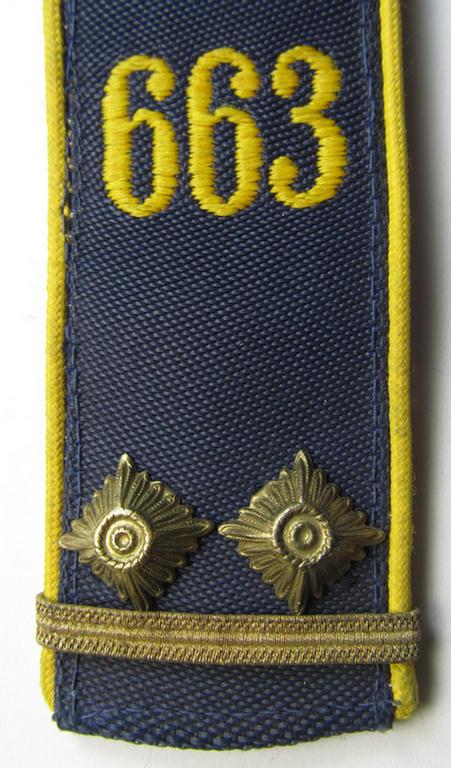 Neat - albeit regrettably single! - so-called: 'Marine-HJ' (ie. naval 'Hitlerjugend') shoulderstrap as was intended for usage by an: 'HJ-Oberscharführer' who was attached to the: 'Bann 663' (Bann 663 = Litzmannstadt/Wartheland)