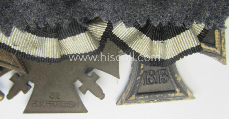 5-pieced, WWI- (ie. TR-) period, WH (Luftwaffe) medal-bar (ie. 'Ordenspange') resp. depicting an: 'EKII.Kl.', an: 'FKK 14-18 m. Schw.', a: 'KvK II.Kl. m. S.', a: WH (LW) 'DA 4. Stf. ' and an Austrian WWI-commemorative medal