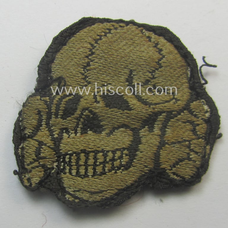 Superb - and nowadays rarely encountered! - Waffen-SS, 'BeVo'-woven-style skull- and cap-eagle-set (ie. 'Totenkopf- u. Adler-Effektensatz für Schiffchen o. Einheitsfeldmütze') that comes in a just  moderately used- and/or cap-removed, condition