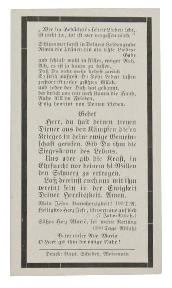 German WH Deathcard 'Hans Hopsenmuller'