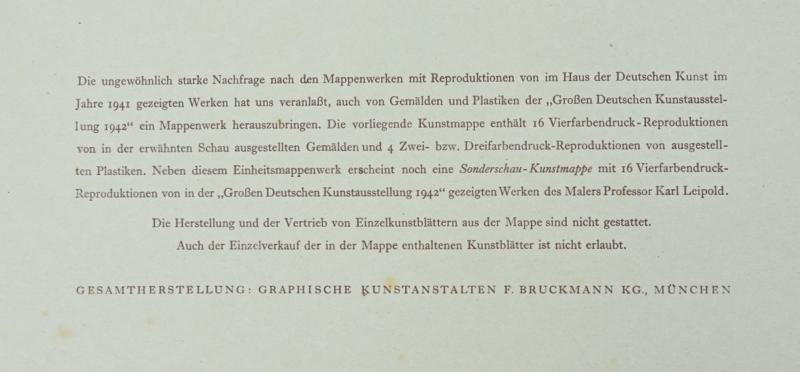 German Third Reich 'Grosse Deutsche Kunstausstellung 1942'  Portofolio