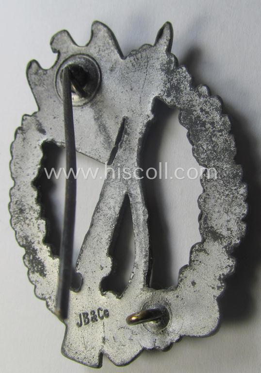 WH (Heeres- ie. Waffen-SS) 'Infanterie-Sturmabzeichen in Silber' (or: silver-class IAB) being a non-maker-marked example by the: 'Josef Bergs & Co.'-company and that comes as issued