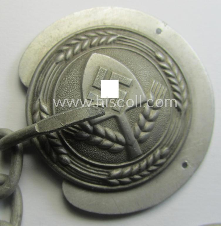 Very decorative - and scarcely encountered! - RAD- (ie. 'Reichs-Arbeitsdienst'-) specific 'Umhang'- (= cape) closure, comprising of both 'RAD-logo'-buttons ie. plaques, back-plates- and/or accompanying attachment-chain