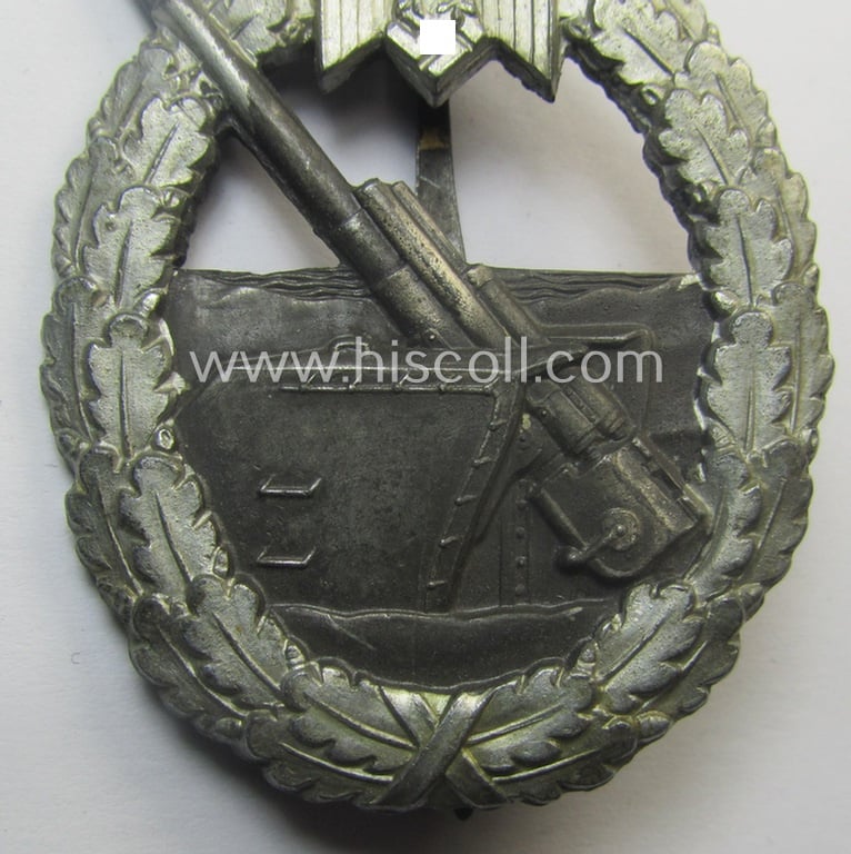 WH (Kriegsmarine) 'Marine-Artillerie-Abzeichen' being a typical zinc- (ie. 'Feinzink'-) based example by the desirable maker- (ie. 'Hersteller') 'Schwerin - Berlin'