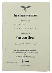 German LW Certificate 'Flugzeugfuhrer' Abzeichen
