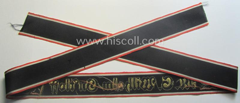 'DAF- ('Deutches Arbeitsfront') ie. 'KDF'- ('Kraft durch Freude'-) related white-coloured- (period-souvenir) cap-tally (ie. 'Mützenband') entitled: 'M.S. Wilhelm Gustloff'