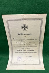Original German Iron Cross 1st Class Award Document