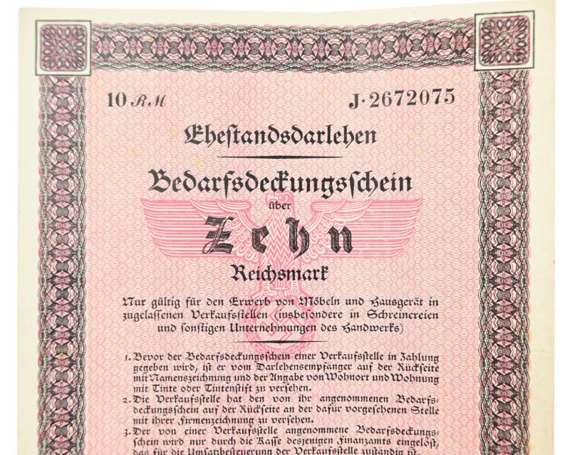German Third Reich Era Marriage Loan Certificate