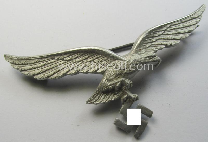 Attractive - and scarcely found! - WH (Luftwaffe) aluminium-based breast-eagle as was specifically intended for usage on the white summer-tunics (ie. 'Brustadler für Sommerrock') being a detailed- albeit non-maker-marked specimen
