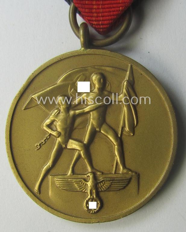 Hardly used, WH Czech-occupation- (ie. 'Anschluss'-) medal: '1. Oktober 1938' that comes stored in its bordeaux-red-coloured- and/or non-maker-marked etui as issued