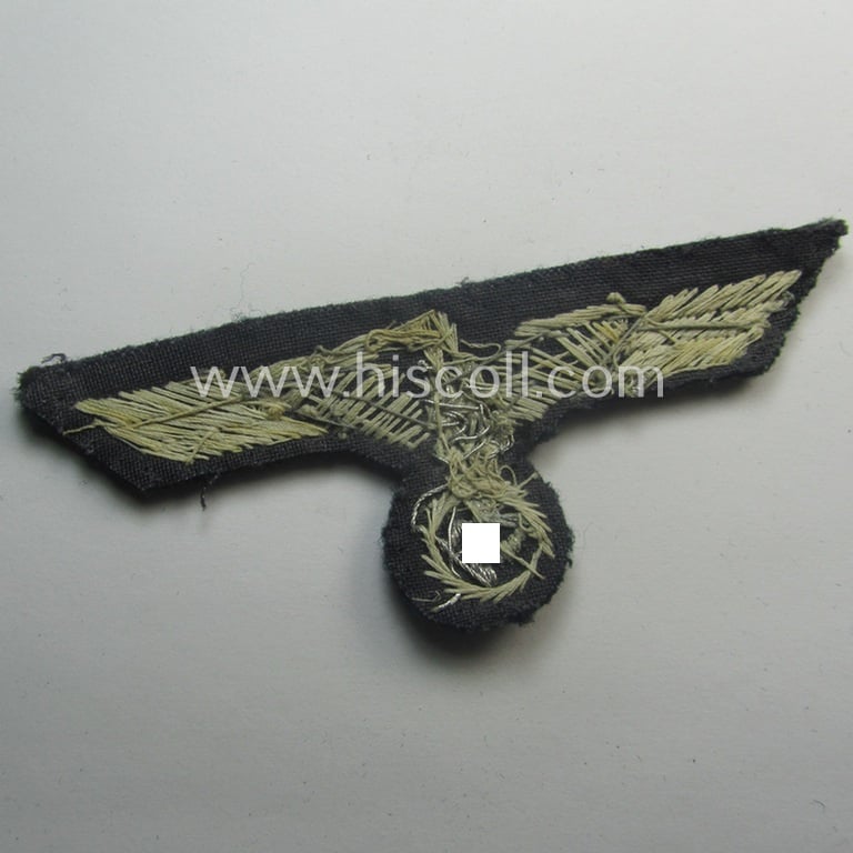 WH (Heeres) officers'-type, hand-embroidered breast-eagle (ie. 'Brustadler für Offiziere') as was executed in bright-silverish-coloured braid as was intended for usage on the various officers'-pattern tunics
