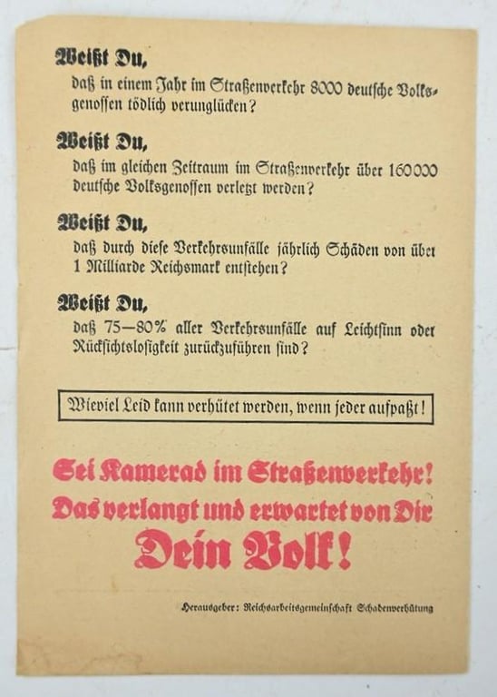 German Third Reich Traffic Instruction for Pedestrians