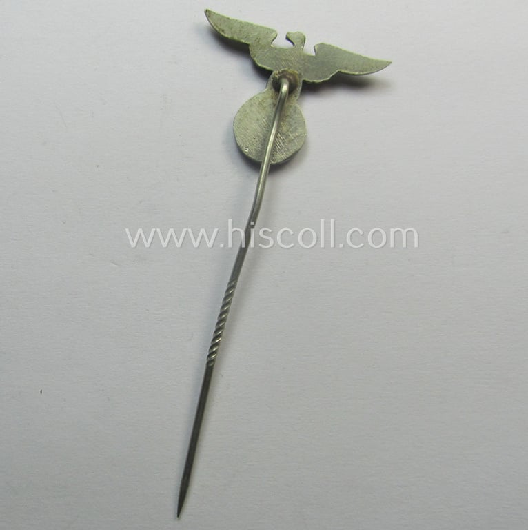 Early-pattern - silverish-coloured and truly very detailed! - so-called: 'N.S.D.A.P.'-supporter- (ie. membership-) lapel-pin (ie. 'tie'-pin) being a non-maker-marked example showing a pronounced (early pattern) 'Reichsadler'-device