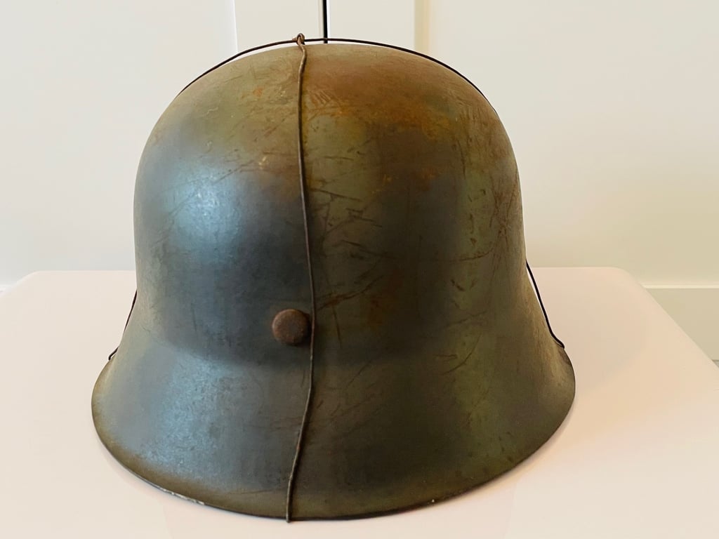WWII GERMAN SD LUFTWAFFE M42 HELMET WITH WIRE CAMOUFLAGE FRAME.