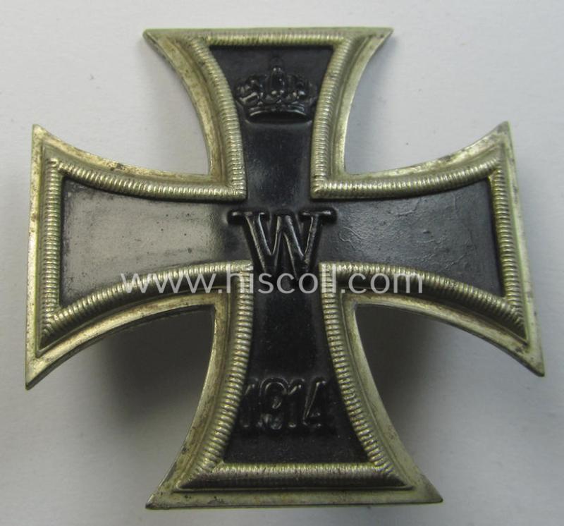 WWI-period Iron Cross 1st class (or: 'EK 1. Klasse') being a typical non-maker-marked example that comes mounted onto its (unusual!) and functional 'screw-back'- (ie. 'an der Schraube'-) set-up