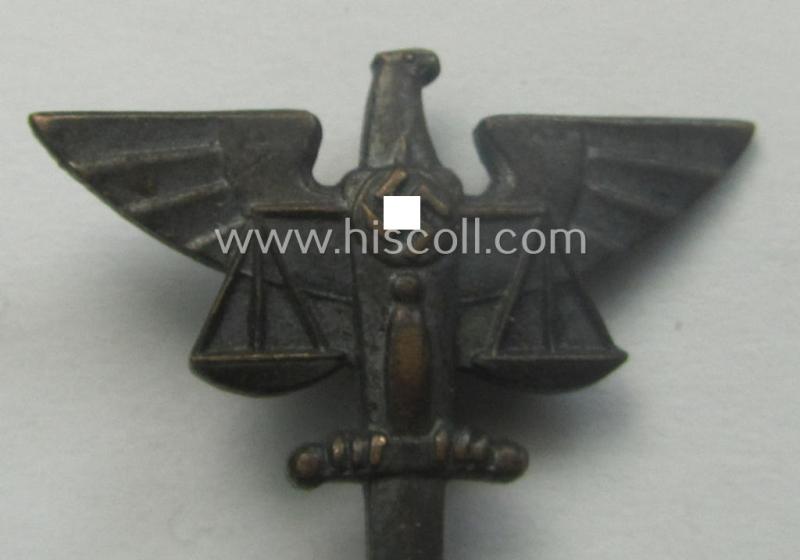 Darkened-bronze-toned, so-called: B.N.S.D.J. (ie. 'Bund der Nationalsocialistischer Deutscher Juristen') membership-badge (ie.: 'Mitgliedsabzeichen') being a maker- (ie. 'Klotz u. Kienast'-) marked example