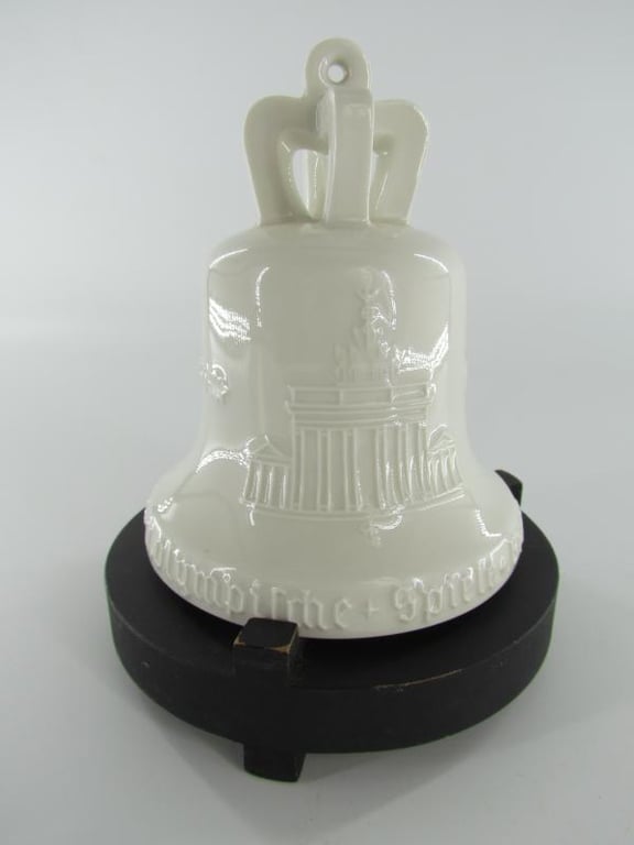 Berlin Porcelain Olympic Games 1936 Bell + Wooden Base