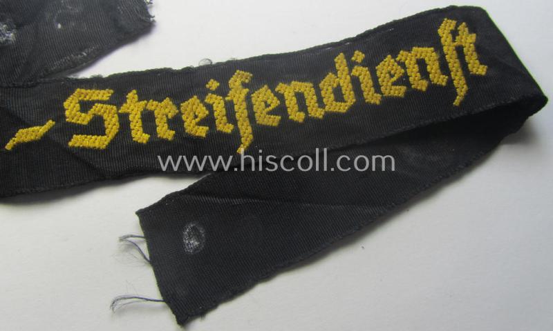 Superb example of the - actually quite scarcely encountered! - HJ ('Hitlerjugend') armband ie. cuff-title, entitled: 'HJ-Streifendienst' (being a full-length example that was carefully tunic- and/or shirt-removed)