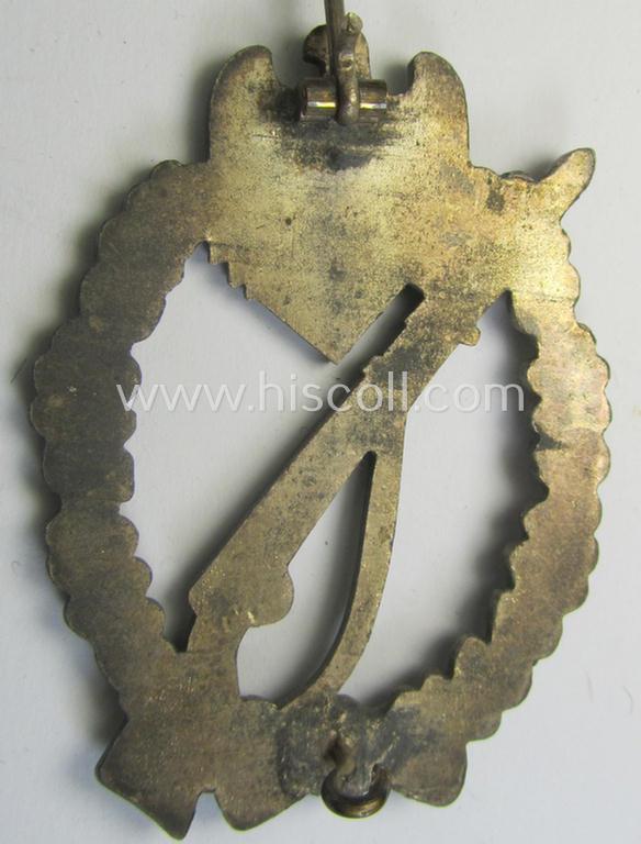 Attractive, 'Infanterie Sturmabzeichen in Silber' (or: silver-class infantry-assault-badge ie. IAB) being a non-maker-marked, so-called: 'solid-back'-example as was (I deem) produced by the: 'Paul Meybauer'-company