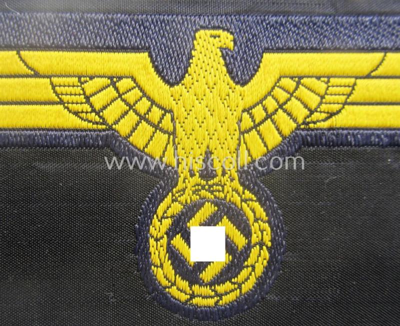 WH (Kriegsmarine) breast-eagle (ie. 'Brustadler für Mannschaften u. Uffz. der Kriegsmarine-Truppen') being a 'standard-pattern-example as executed in the 'BeVo'-weave-pattern on a darker-blue-coloured background