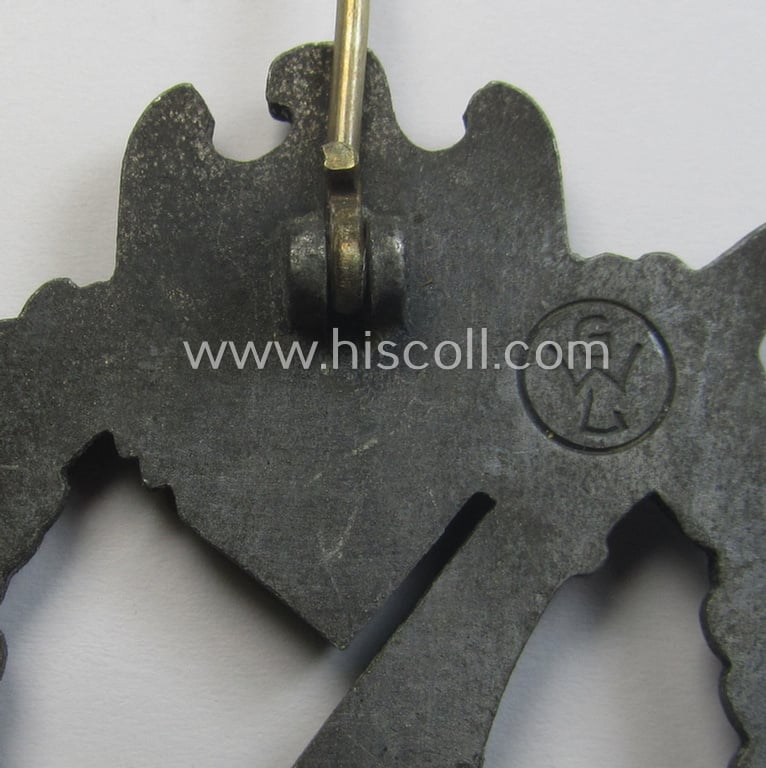 'Infanterie-Sturmabzeichen in Silber' (or: silver-class IAB) being a clearly maker- (ie. 'GWL'-) marked, zinc- (ie. 'Feinzink'-) version ie. molded-'variant' by the: 'Gebrüder Wegerhoff'-company