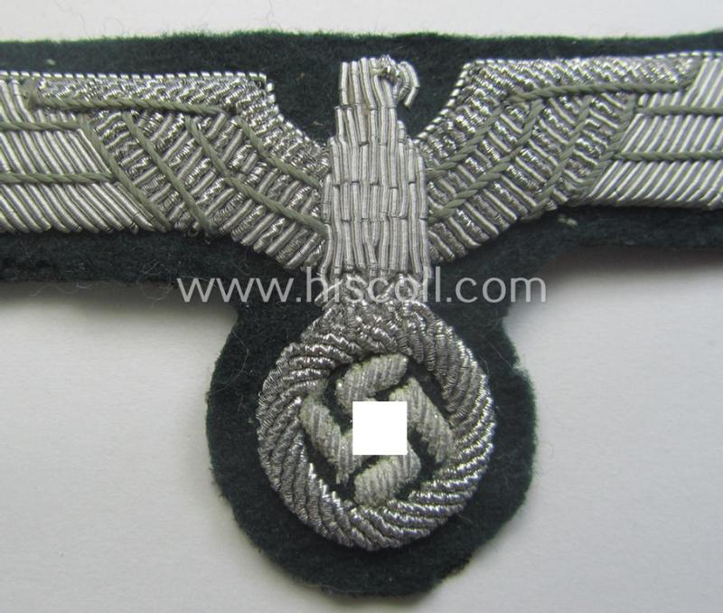 Detailed - and simply never used! - WH (Heeres) officers'-type, hand-embroidered breast-eagle (ie. 'Brustadler für Offiziere') as was executed in bright-silverish-coloured braid as was intended for usage on the various officers'-pattern tunics
