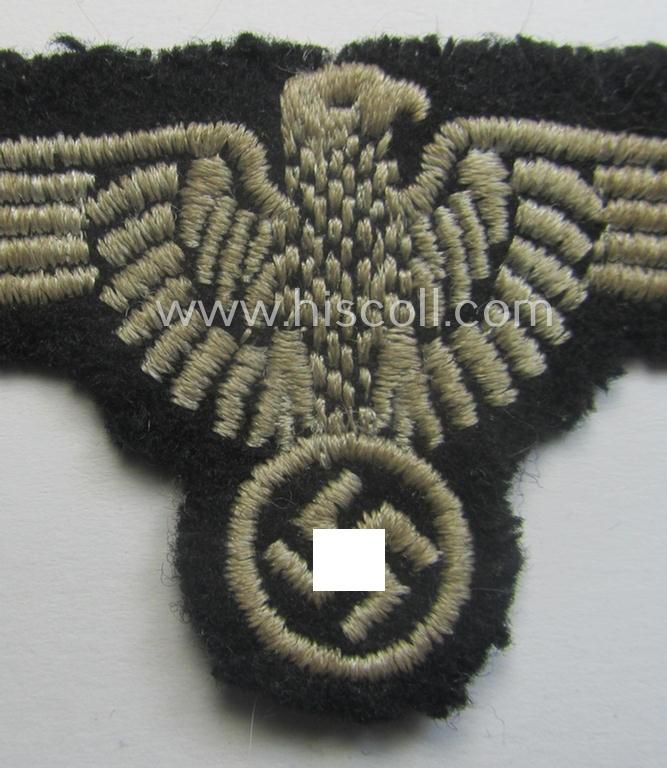 Clearly used- and/or tunic-removed, mid- (ie. later-war-) pattern, 'SS' (ie. 'Waffen-SS') so-called: 'RzM-style' enlisted-mens'-/ie. NCO-pattern arm-eagle as was intended for usage by the various Waffen-SS troops throughout the war