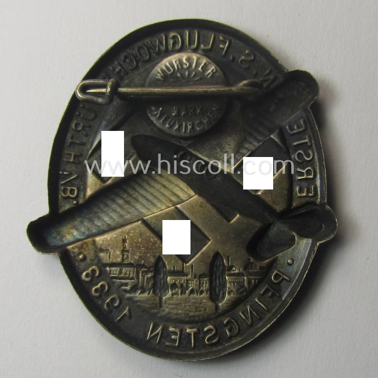 N.S.D.A.P.-related day-badge (ie. 'tinnie') as issued to commemorate a specific meeting entitled: 'Erste N.S. Flugwoche - Fürth i./B. - Pfingsten 1933'